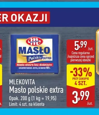Masło polskie ekstra Mlekovita promocja w Aldi