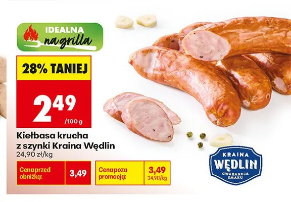Kiełbasa krucha z szynki Kraina Wędlin promocja w Biedronka