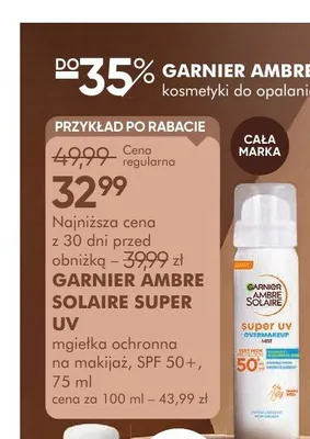 Mgiełka ochronna na makijaż Garnier Ambre Solaire Super UV SPF 50+ promocja w Super-Pharm