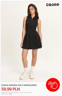 Czarna sukienka mini z kołnierzykiem Cropp promocja w Cropp