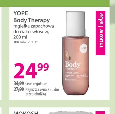 Body Therapy mgiełka zapachowa do ciała i włosów Yope promocja w Hebe