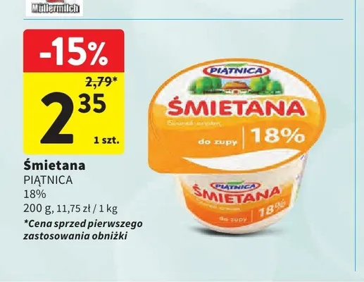 Śmietana Piątnica 18% promocja w Intermarche
