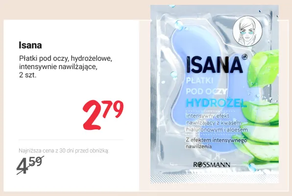 Płatki pod oczy hydrożelowe intensywnie nawilżające Isana promocja w Rossmann