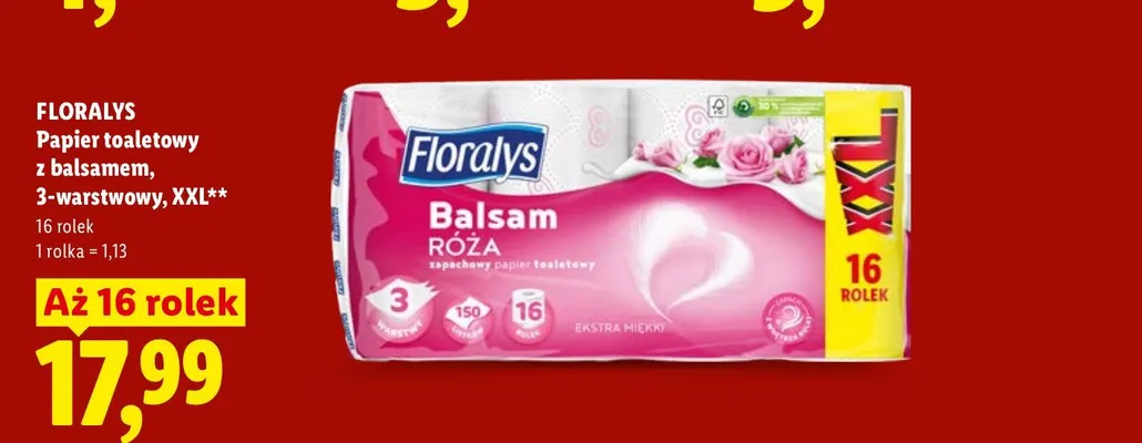Papier toaletowy z balsamem 3-warstwowy XXL Floralys promocja w Lidl