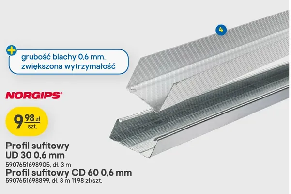 Profil sufitowy Cd 60 0,6 mm Norgips promocja w Castorama