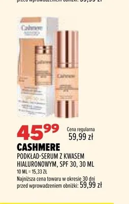 Podkład-serum z kwasem hialuronowym Cashmere SPF 30 promocja w Drogerie Natura