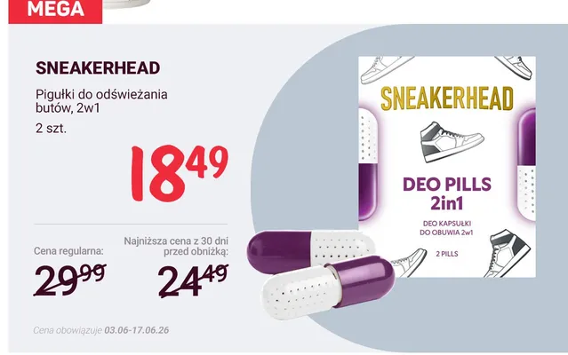 Pigułki do odświeżania butów Sneakerhead 2w1 promocja w Rossmann