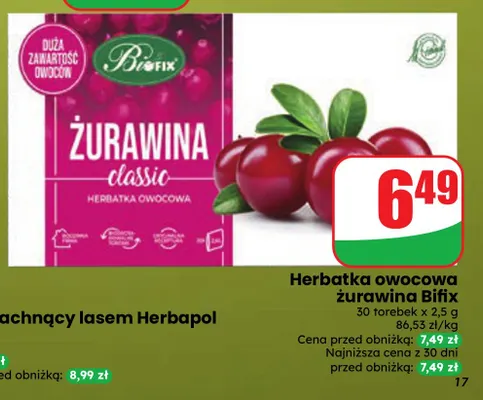 Herbatka owocowa żurawina Bifix promocja w Dino