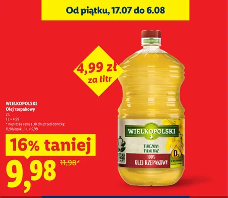 Olej rzepakowy Wielkopolski promocja w Lidl