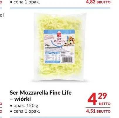 Ser Mozzarella Fine Life wiórki promocja w Makro