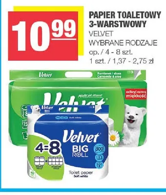 Papier toaletowy 3-warstwowy Velvet Soft white promocja w SPAR