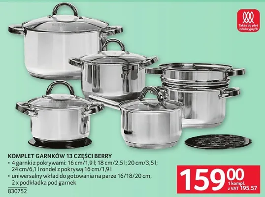 Komplet garnków 13 części Berry promocja w Selgros