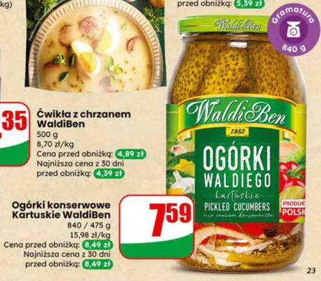 Ogórki konserwowe kartuskie waldiego promocja w Dino
