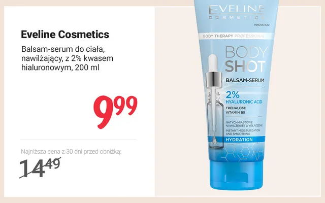 Balsam-serum do ciała nawilżający z 2% kwasem hialuronowym Eveline Cosmetics promocja w Rossmann