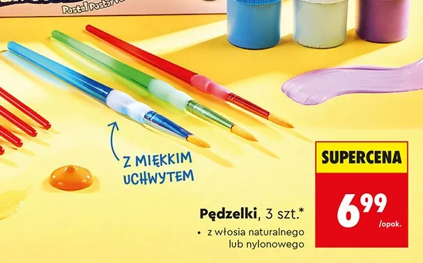 Pędzelki Astra z miękkim uchwytem z włosia nylonowego 3-pak promocja w Biedronka