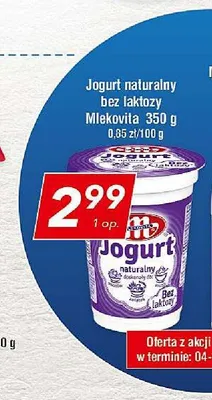 Jogurt naturalny bez laktozy Mlekovita promocja w LEWIATAN
