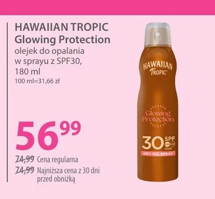 Olejek do opalania w sprayu z SPF30 HAWAIIAN TROPIC Glowing Protection promocja w Hebe