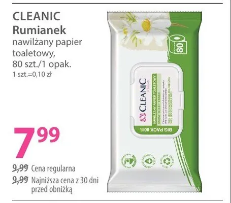 Nawilżany papier toaletowy CLEANIC Rumianek promocja w Hebe