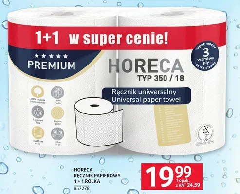 Ręcznik papierowy Horeca 1+1 rolka promocja w Selgros