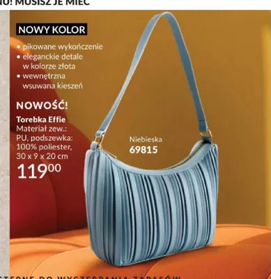 Torebka Effie niebieska PU poliester 30x9x20cm promocja w AVON