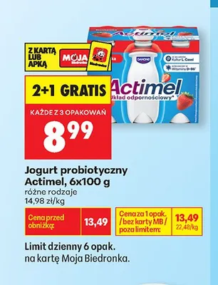 Jogurt probiotyczny Actimel 6-pak 100g promocja w Biedronka