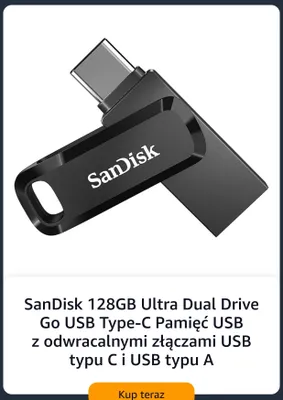 Pamięć USB SanDisk 128GB Ultra Dual Drive Go USB Type-C promocja w Amazon