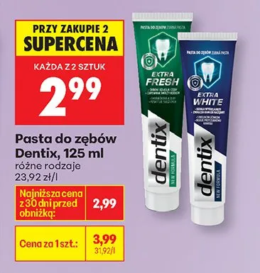 Pasta do zębów Dentix Extra Fresh / Extra White różne rodzaje promocja w Biedronka