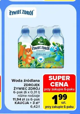 Woda źródlana Zdrojek Żywiec Zdrój 6-pak promocja w Carrefour