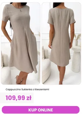 Sukienka z kieszeniami Cappuccino ModnaKiecka.pl promocja w Modna Kiecka