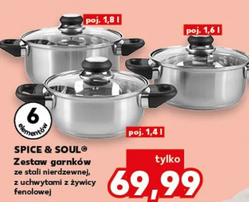 Zestaw garnków ze stali nierdzewnej, z uchwytami z żywicy fenolowej promocja w Kaufland