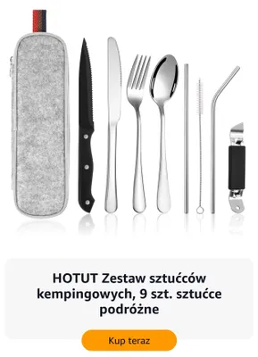 Zestaw sztućców kempingowych HOTUT 9 szt. promocja w Amazon