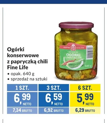 Ogórki konserwowe z papryczką chili Fine Life promocja w Makro
