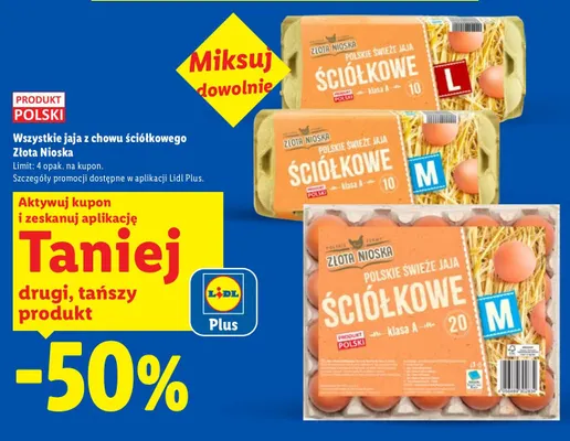 Jajka kurze z chowu ściółkowego M Złota Nioska promocja w Lidl