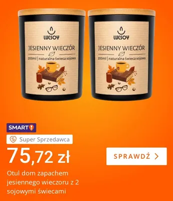 Świeca sojowa Jesienny Wieczór Lucsoy 2-pak promocja w Allegro