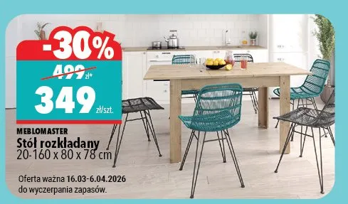 Stół rozkładany 120-160 x 80 x 78 cm Meblomaster promocja w Biedronka Home