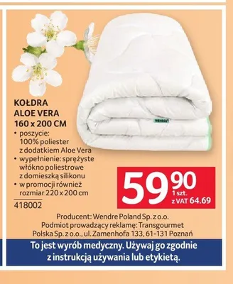 Kołdra Aloe Vera 160x200cm promocja w Selgros
