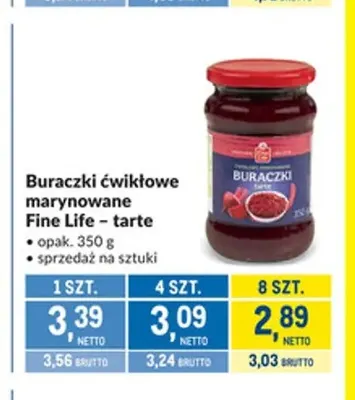 Buraczki ćwikłowe marynowane tarte Fine Life promocja w Makro