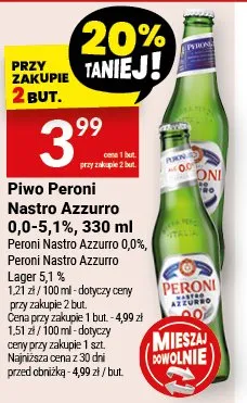 Piwo Nastro Azzurro 0,0%, Peroni Nastro Azzurro Lager 5,1% promocja w Twój Market