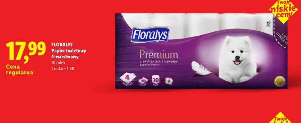 Papier toaletowy 4-warstwowy Floralys 10-pak promocja w Lidl
