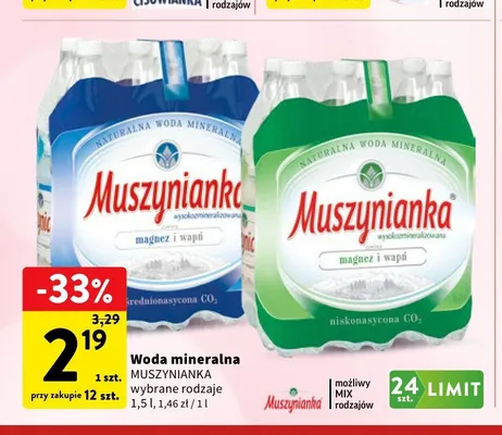 Woda mineralna Muszynianka Niskonasycona promocja w Intermarche