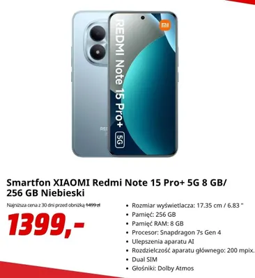 Smartfon XIAOMI Redmi Note 15 Pro+ 5 g promocja w Media Markt