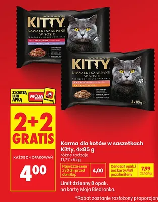 Karma dla kotów w saszetkach Kitty 4-pak 85 g promocja w Biedronka