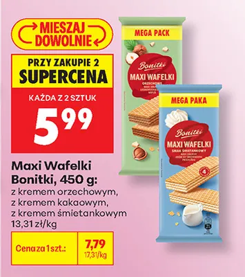 Maxi wafelki z kremem kakaowym Bonitki promocja w Biedronka