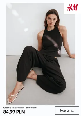 Spodnie ze sznurkiem i zakładkami H&M promocja w H&M