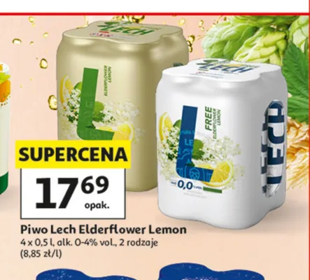 Piwo smakowe Lech Elderflower Lemon 4-pak promocja w Auchan