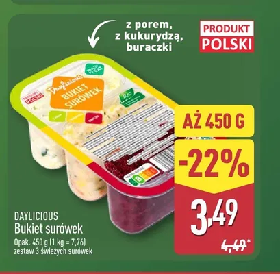 Bukiet surówek Daylicious z porem, z kukurydzą, buraczki promocja w Aldi