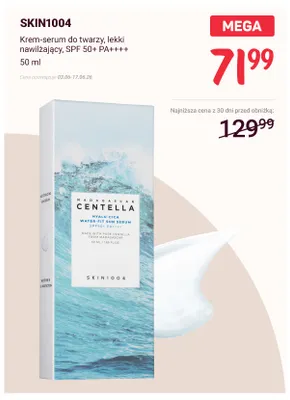 Krem-serum do twarzy SKIN1004 lekki nawilżający SPF 50+ PA++++ promocja w Rossmann