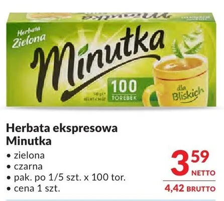 Herbata ekspresowa Minutka zielona, czarna promocja w Makro