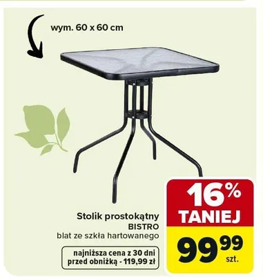 Stolik prostokątny Bistro promocja w Carrefour