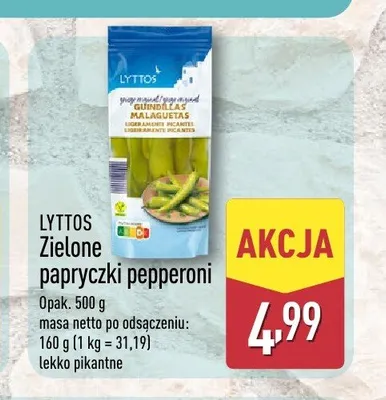 Zielone papryczki pepperoni Lyttos promocja w Aldi
